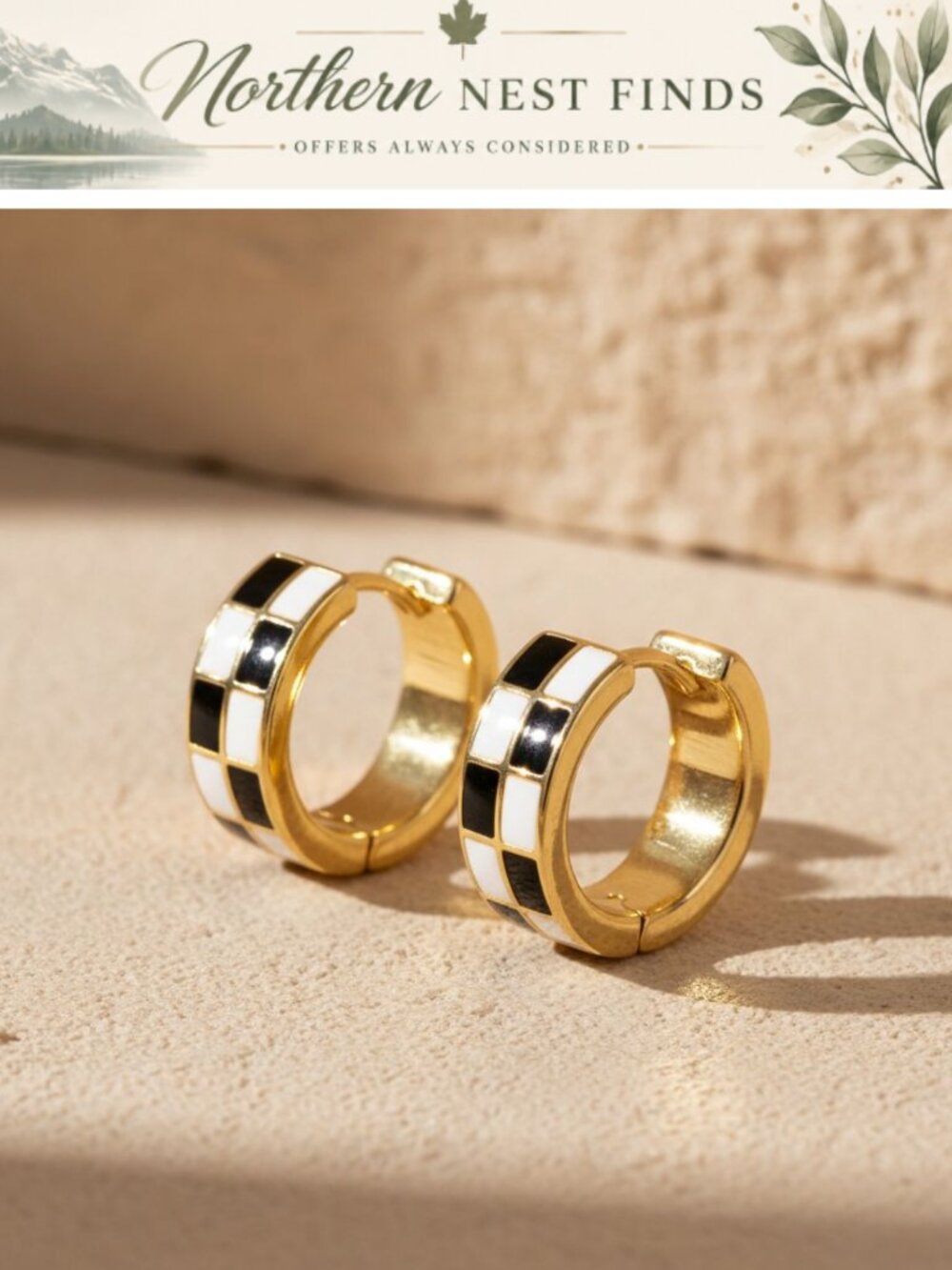 Small Checker Hoop Cartilage Earrings Zinc Alloy Hypoallergenic